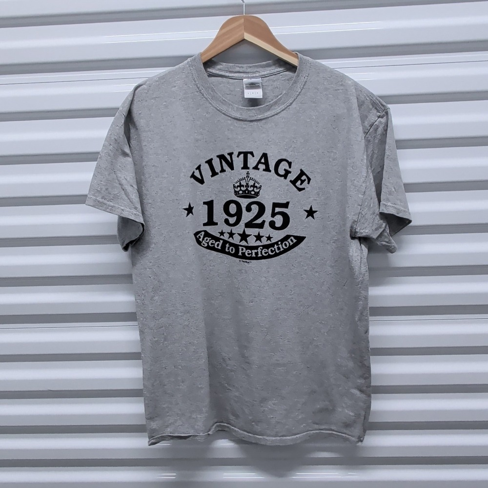 Gildan T-Shirt Large Mens Gray Vintage 1925 Aged to Perfection Graphic Tee — photo 2